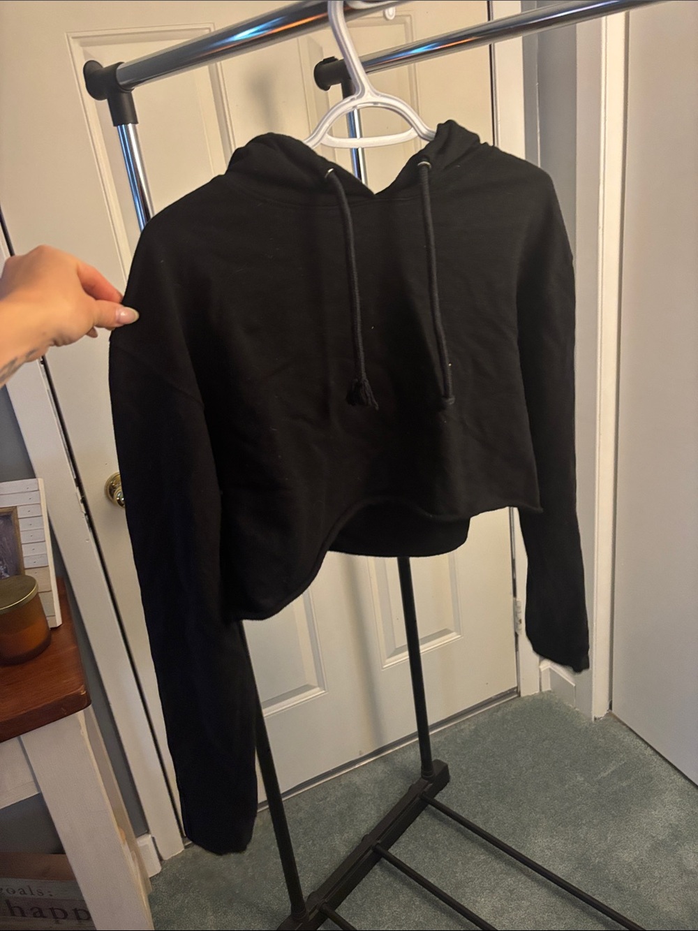 Black Cropped Hoodie - Women’s Crop Top Sweatshirt